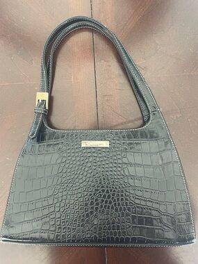 Liz Claiborne Black Croc-Embossed Shoulder Bag. Beautiful w/ goltone buckle.
